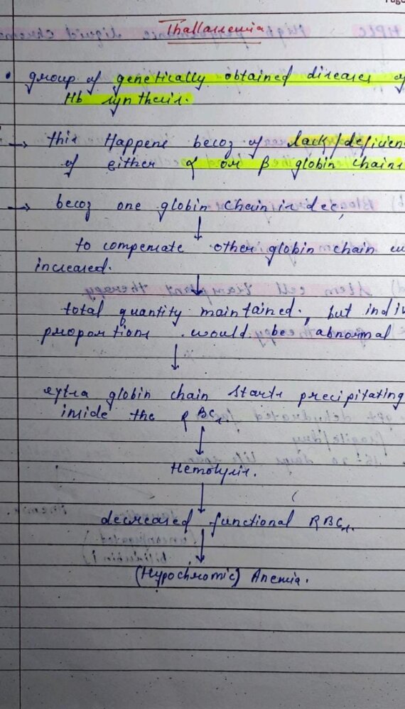 Thalassemia Notes PDF - Best Handwritten Notes for MBBS, NEET and Competition