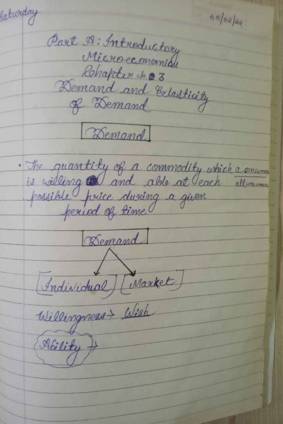 Demand and Elasticity of Demand Handwritten notes in English