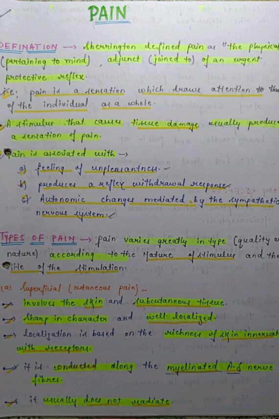 Pain physiology Notes PDF for NEET, MBBS BSc and MSc