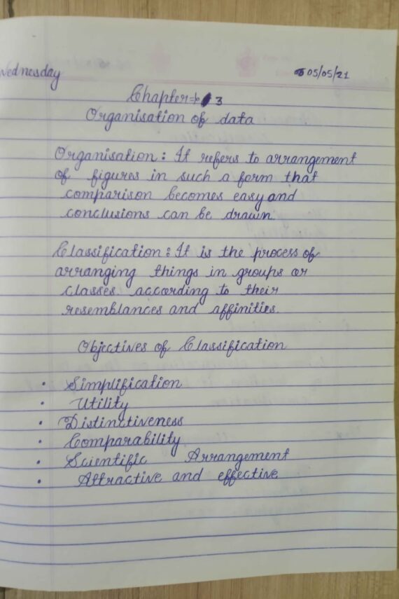 Organisation of data handwritten notes in English