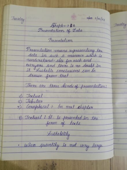 Presentation of data handwritten notes in English