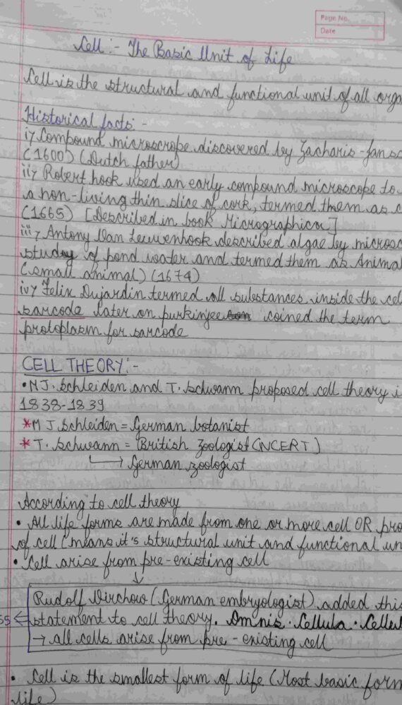 CELL : THE UNIT OF LIFE Handwritten Notes (Most Detail Notes) for NEET, CSIR NET, GATE and other Medical Exams