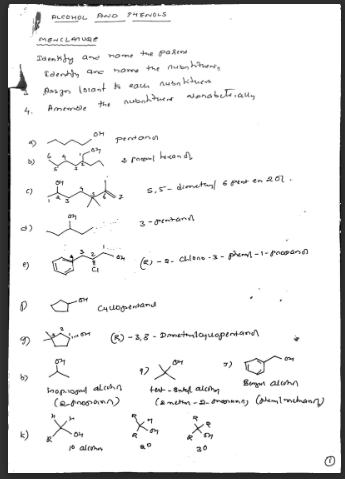 ALCOHOL AND PHENOL REACTIONS FOR MSC / BSC AND CLASS 11 / 12 Handwritten Notes PDF