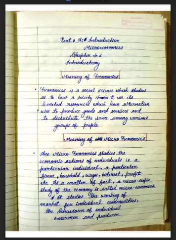 Introduction to Microeconomics Handwritten notes in English