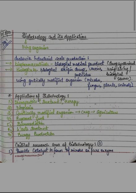 BIOTECHNOLOGY AND IT'S APPLICATION HANDWRITTEN NOTES PDF DOWNLOAD