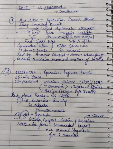 Political Science - Class 12 : Chapter 3 (US HEGEMONY) Handwritten Notes PDF
