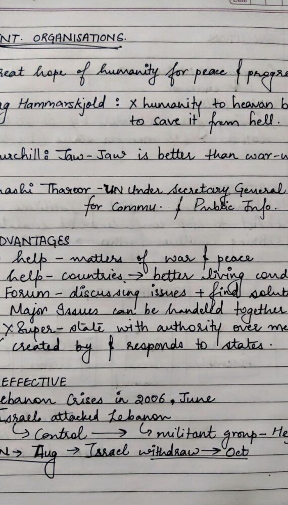 international organizations class 12 notes handwritten