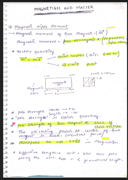 Class 12th Physics Magnetism and matter Notes PDF