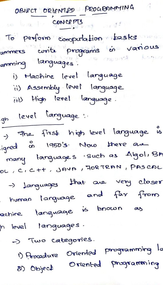 Object Oriented Programming Language Concepts Handwritten Notes PDF