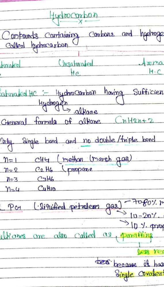 Hydrocarbon, alkenes, alkyne Handwriten Notes