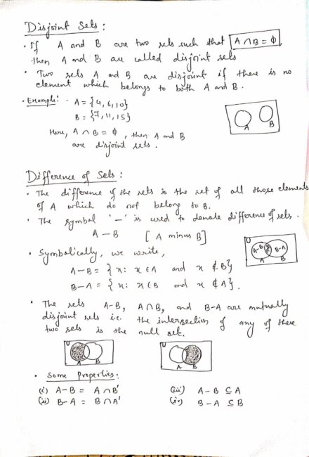 Introduction to disjoint sets and difference of sets