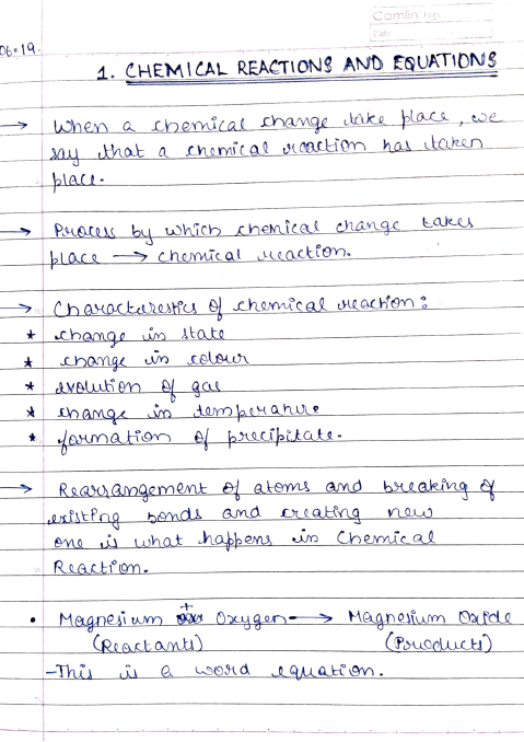 Chemical Reactions And Equations Class 10 Notes Shop Handwritten Notes Shn 4645