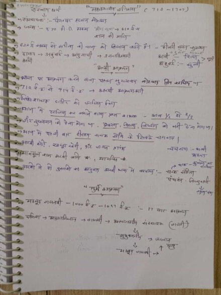 मध्यकालीन भारतीय इतिहास Handwritten notes for MPPSC,UPSC and other competitive exams