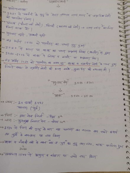मुगल काल Handwritten notes in Hindi for class 12th,UPSC,MPPSC and other competitive exams
