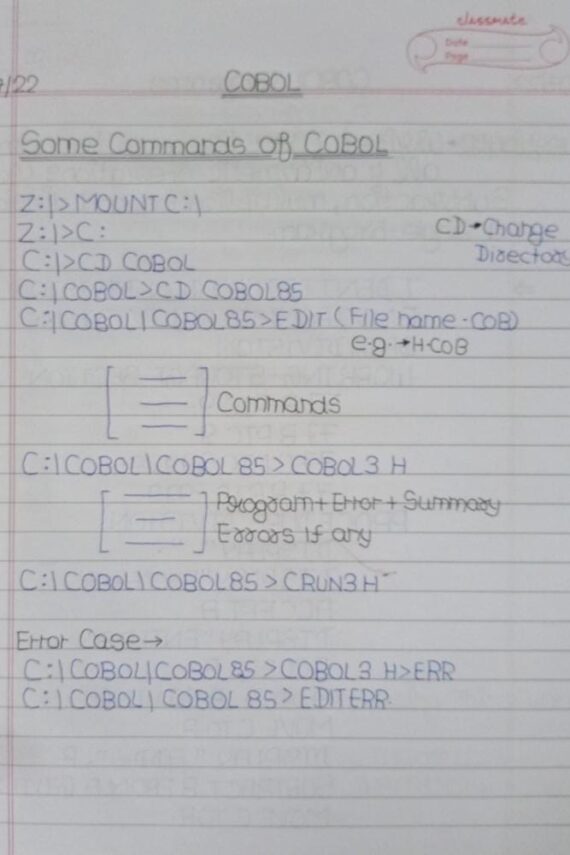Common business oriented language (COBOL) Programming HAND WRITTEN NOTES PDF BY KANIKA TYAGI.