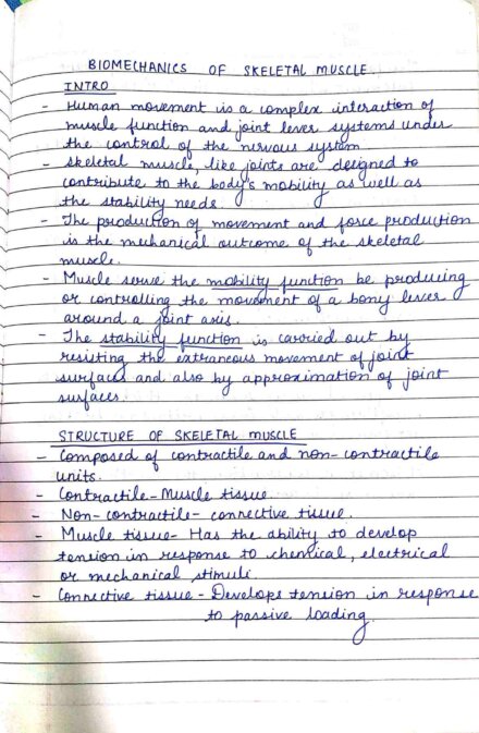 Biomechanics of Skeletal Muscle handwritten Notes PDF