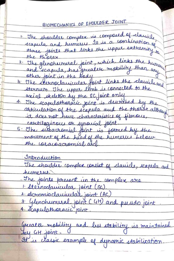 Biomechanics of Shoulder joint Handwritten Notes PDF
