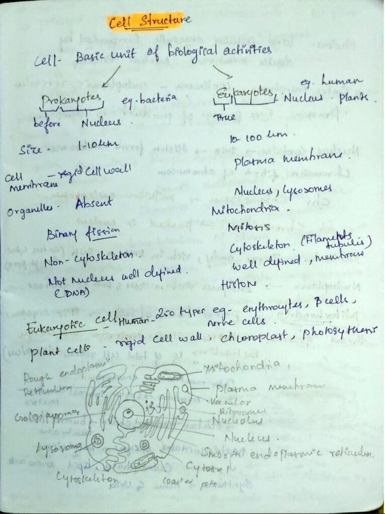 Cell Structure Handwritten Notes PDF – Shop Handwritten Notes (SHN)