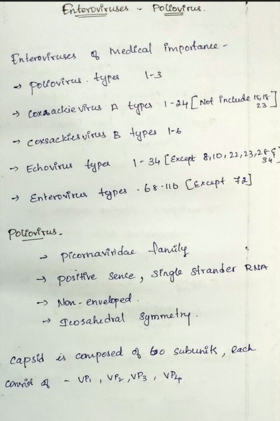 Short notes on poliovirus Handwritten Notes PDF