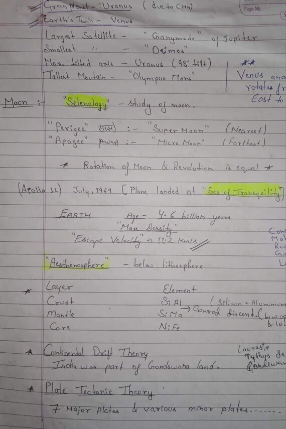 UPSC Geography Notes - Handwritten Notes for UPSC NDA and CDS exams