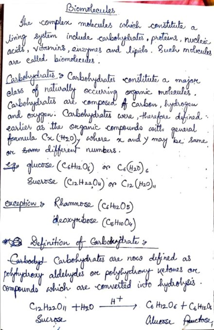Biomolecules class 12 Handwritten notes