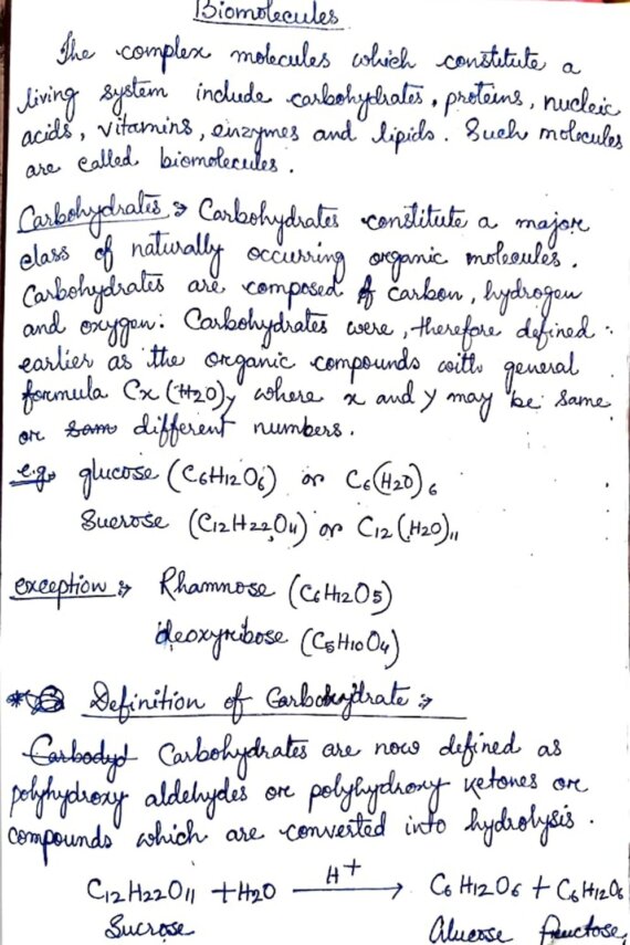 Biomolecules class 12 Handwritten notes