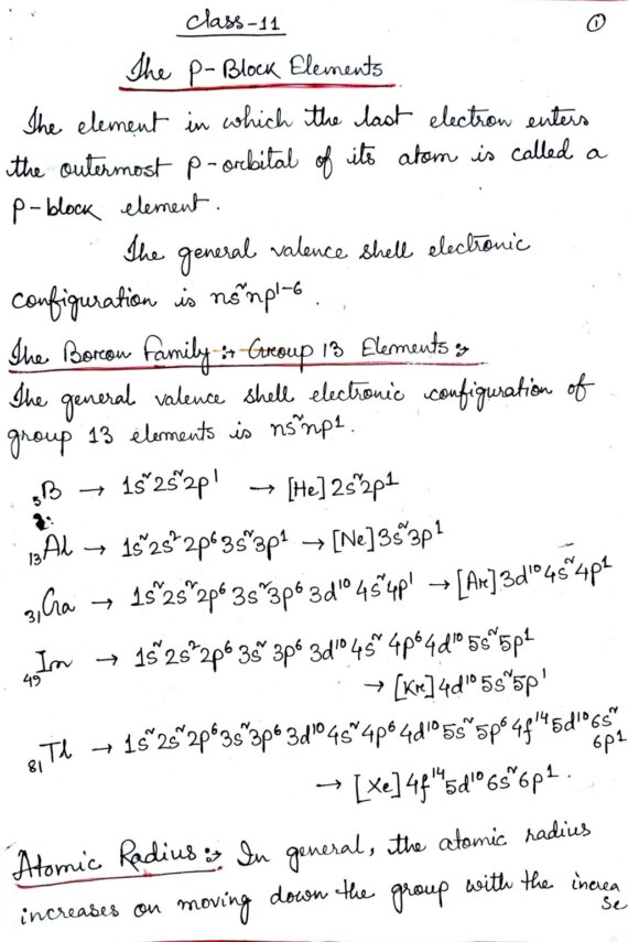 P block class 11 Chemistry handwritten notes