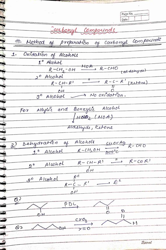 Aldehydes and ketones class 12 Handwritten Notes PDF