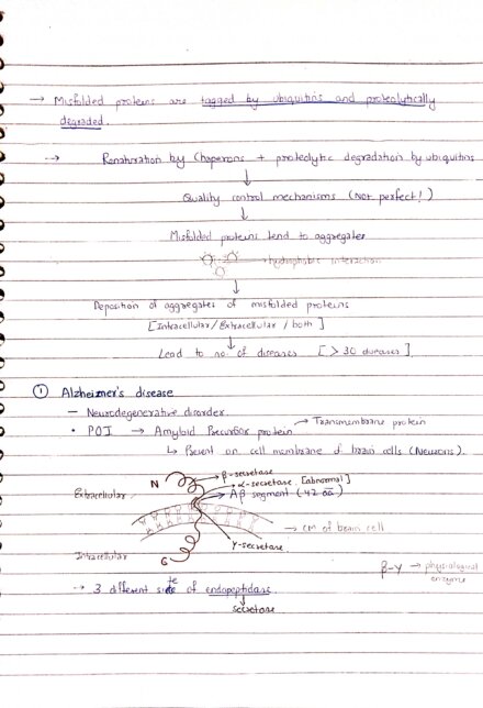 Protein Folding And Confirmational Diseases Biochemistry Handwritten Notes