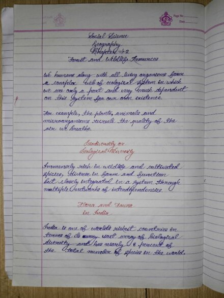 Forest and Wildlife Resources ch.2 ( social science) ( SST) ( NCERT/ CBSE) Handwritten Notes in English for class 10th