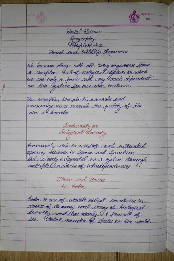 Forest and Wildlife Resources ch.2 ( social science) ( SST) ( NCERT/ CBSE) Handwritten Notes in English for class 10th