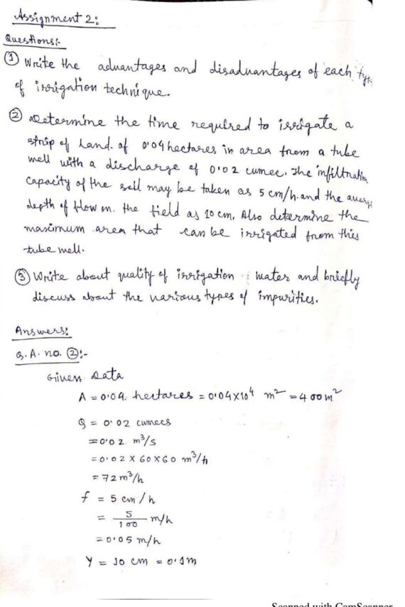 Irrigation Engg Assignment Handwritten Notes PDF