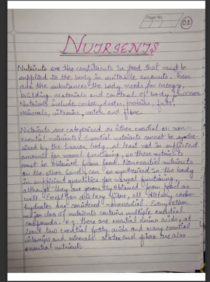 Nutrients and Balanced diet handwritten notes