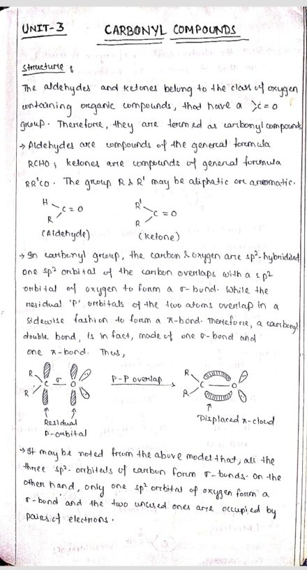 Carbonyl Compounds Handwritten Notes PDF - B.Sc level | Chemistry (organic)