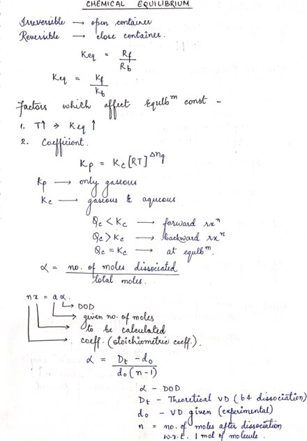 EQUILIBRIUM: CHEMISTRY CLASS 11 Chapter Handwritten Notes PDF
