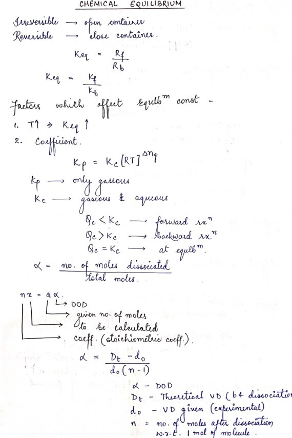 EQUILIBRIUM: CHEMISTRY CLASS 11 Chapter Handwritten Notes PDF
