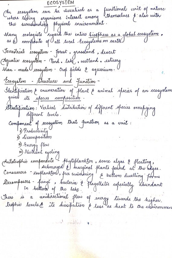 ECOSYSTEM CLASS 12 Chapter Handwritten Notes PDF