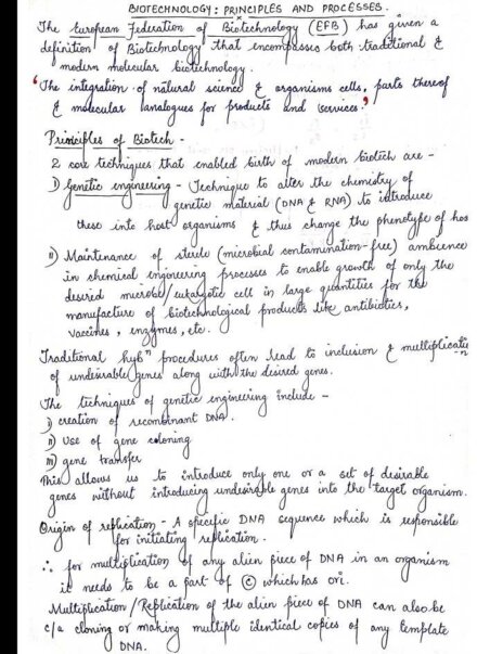 BIOTECHNOLOGY: PRINCIPLES AND PROCESSES - BIOLOGY CLASS 12 Chapter Handwritten Notes PDF