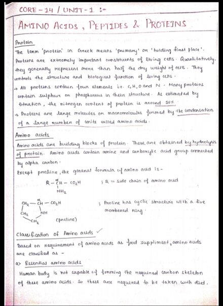 Amino acids, Peptides & Proteins - Handwritten Notes