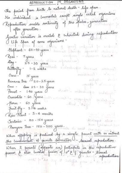 REPRODUCTION IN ORGANISMS - BIOLOGY CLASS 12 Chapter Handwritten Notes PDF