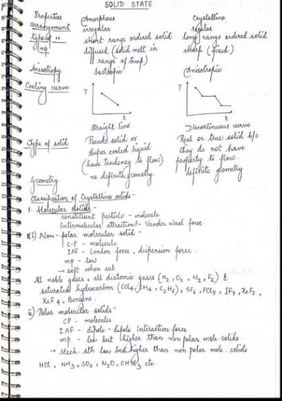 SOLID STATE: CHEMISTRY CLASS 12 Chapter Handwritten Notes PDF