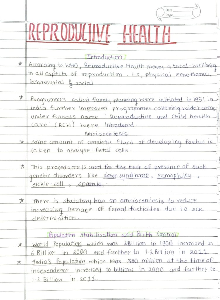 Class 12 Biology Chapter 4 Reproductive Health Ncert Based Notes In