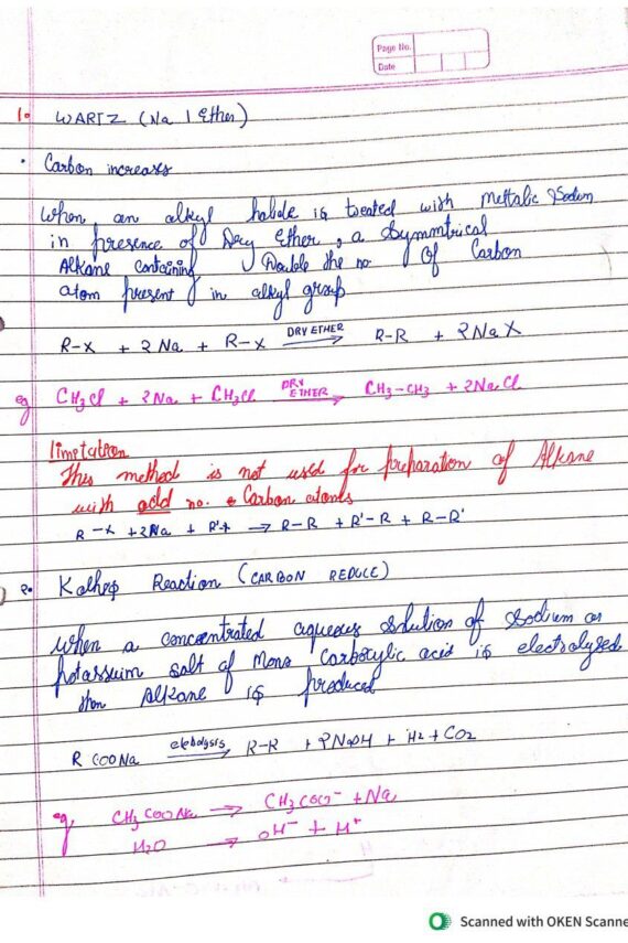 Class 11 Chemistry Chapter 13 Hydrocarbons Handwritten Notes