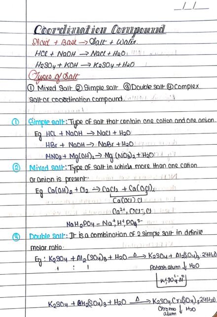 Class 12 Chemistry Chapter 9 Coordination Compounds Coaching Institute Notes - SHN Notes