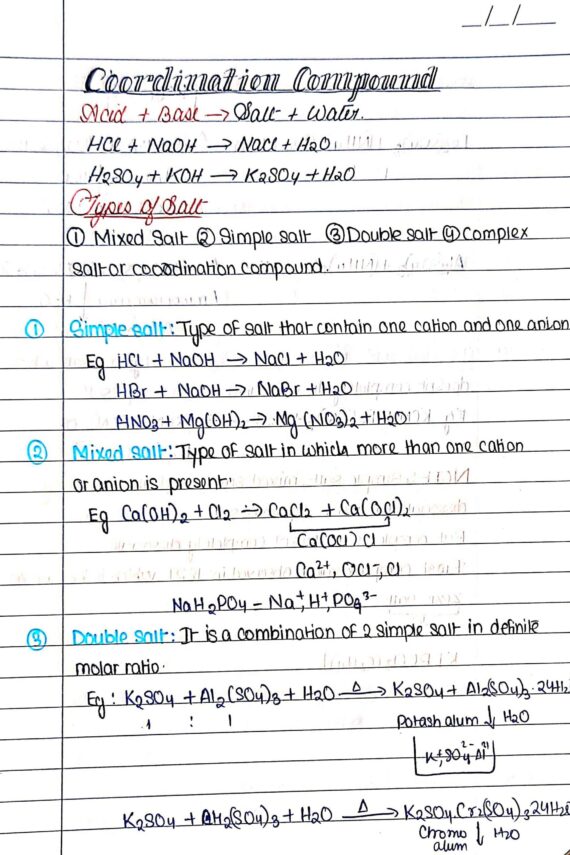 Class 12 Chemistry Chapter 9 Coordination Compounds Coaching Institute Notes - SHN Notes