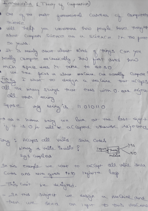 Handwritten Btech TOC (Theory of computation) notes pdf