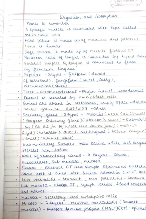 Class 11th Digestion and Absorption Notes Biology for NEET by Vaaruna Ramakrishnan