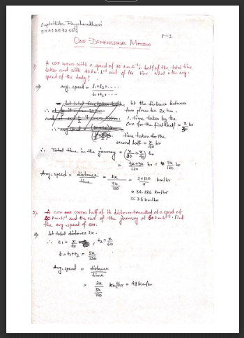 One Dimensional Motion - solved numerical - class - 12 Physics Handwritten Notes PDF | WBCHSE, CBSE, and ISC